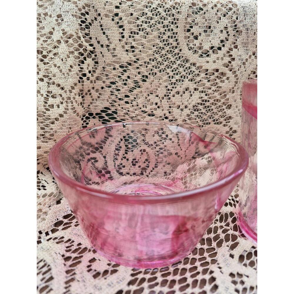 Kosta Boda Mine Bowl & Tumbler in Pink Swirl UHV Glass - Swedish Glass - Picture 7 of 8